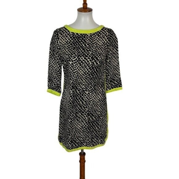 Alice Trixie Silk Midi Dress Small Black White Print Designer Party - Picture 1 of 6